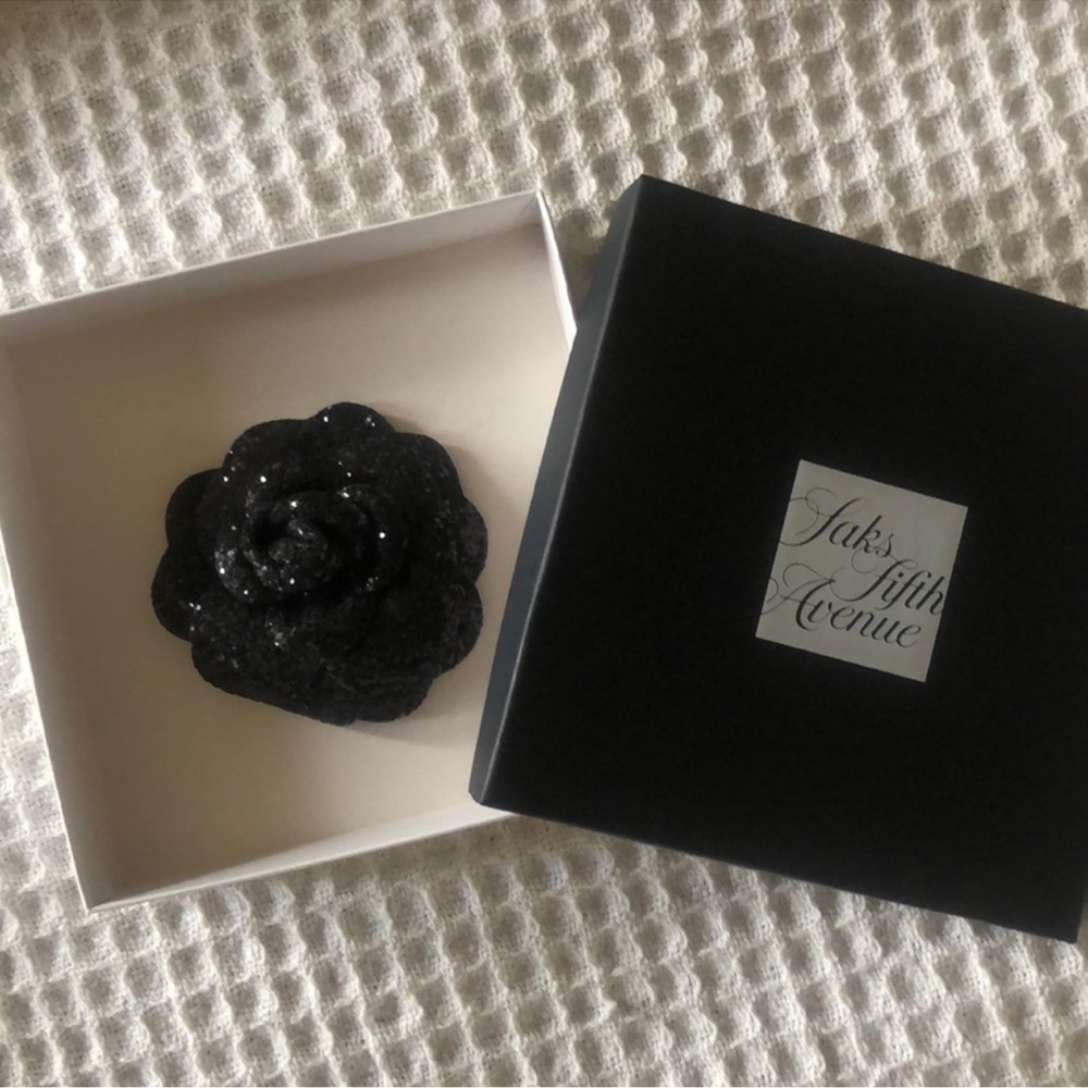 CHANEL Gorgeous Black Glitter Camellia Flower / Missing Self Adhesive Sicker